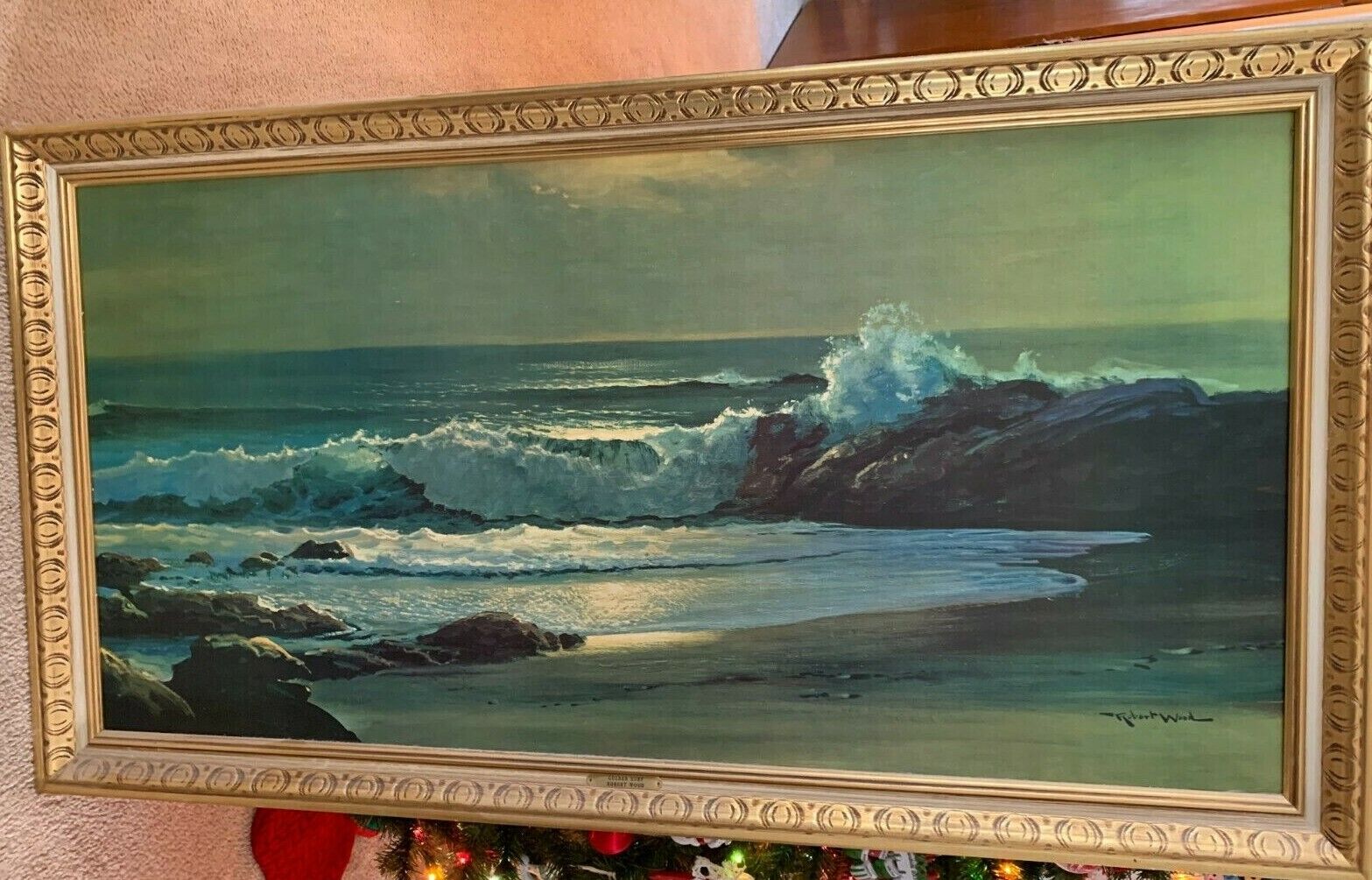 Robert Wood Golden Surf Large Vintage Print Painting For Sale