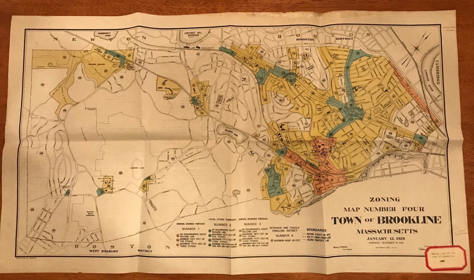 Orange Ma Zoning Map Original 1926 Brookline Ma Zoning Map 30.5" X 17.5" Coloured For Sale -  Fleetwoodmac.net