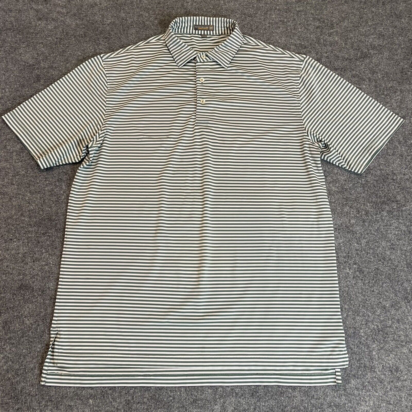 Peter Millar Shirt Mens Large Green Striped Lightweight Strech Golf Polo L