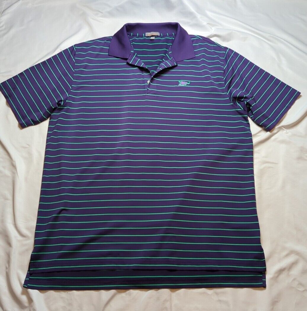 Peter Millar Shirt Mens XL Purple Green Stripe Polo Short Sleeve Golf Casual