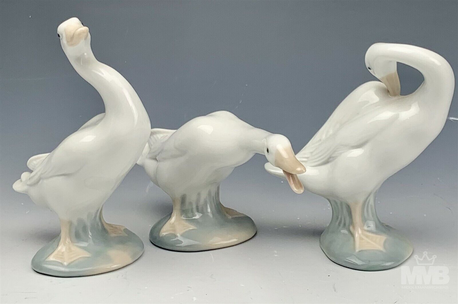 VTG Lot of 3 Retired Lladro Spain Painted Signed Porcelain Duck