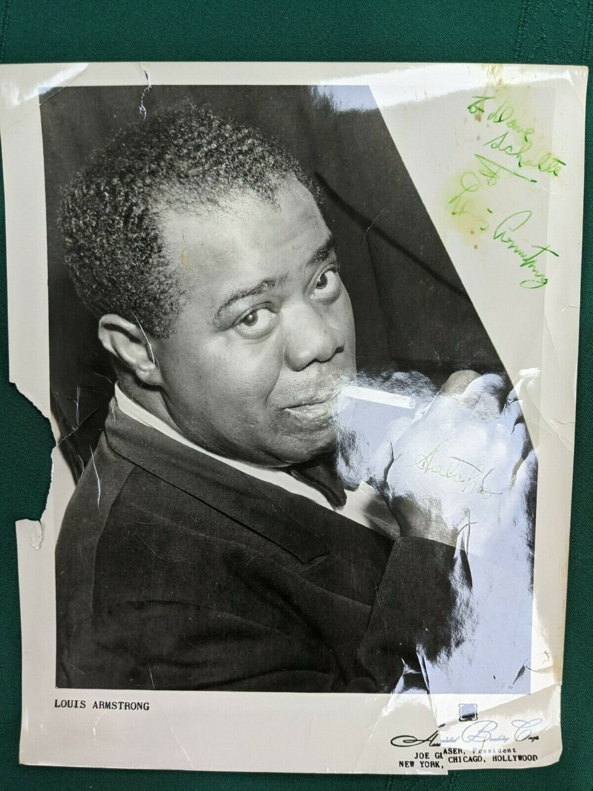 Louis Armstrong Signed Joe Glaser Publicity Photo - 1950\'s