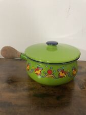Vintage PETER MAX Green Sauce Pan, Enameled Pan with Wood Handle RARE FIND picture