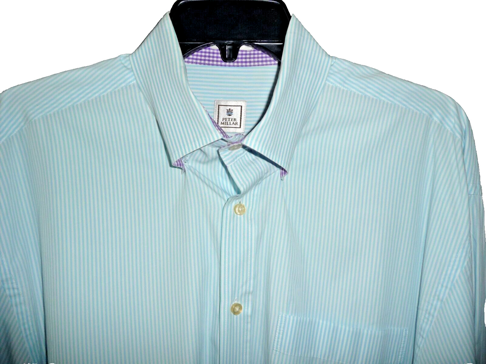 Peter Millar Mens Green Stripe Flip Cuff Long Sleeve 100% Cotton Shirt SZ L EUC