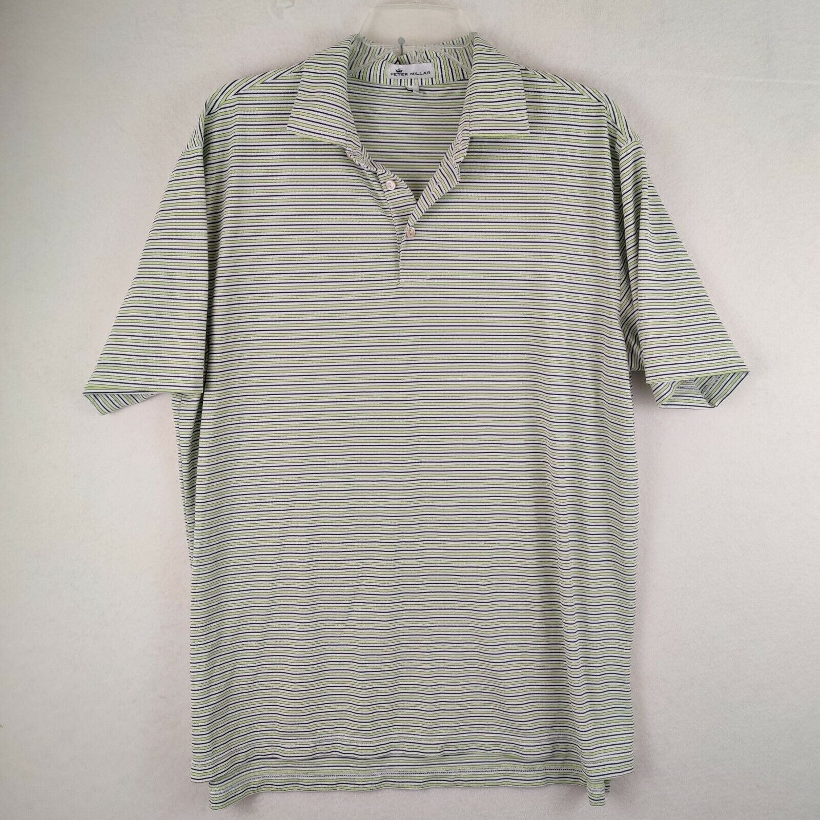 Peter Millar Mens Polo Shirt Green White Striped Golf Rugby Large