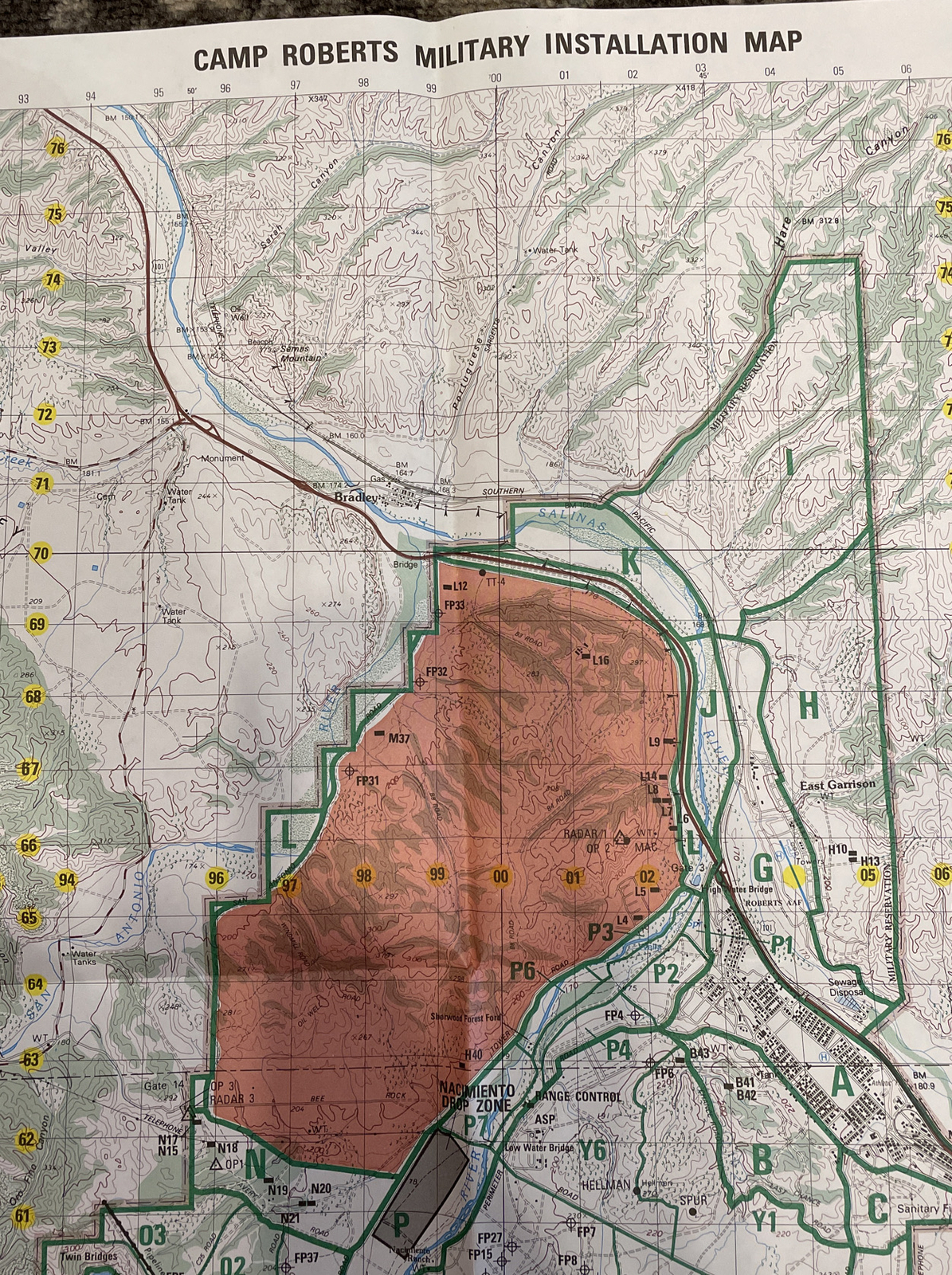 1985 Camp Roberts Military Installation Map edition 1DMA for Sale