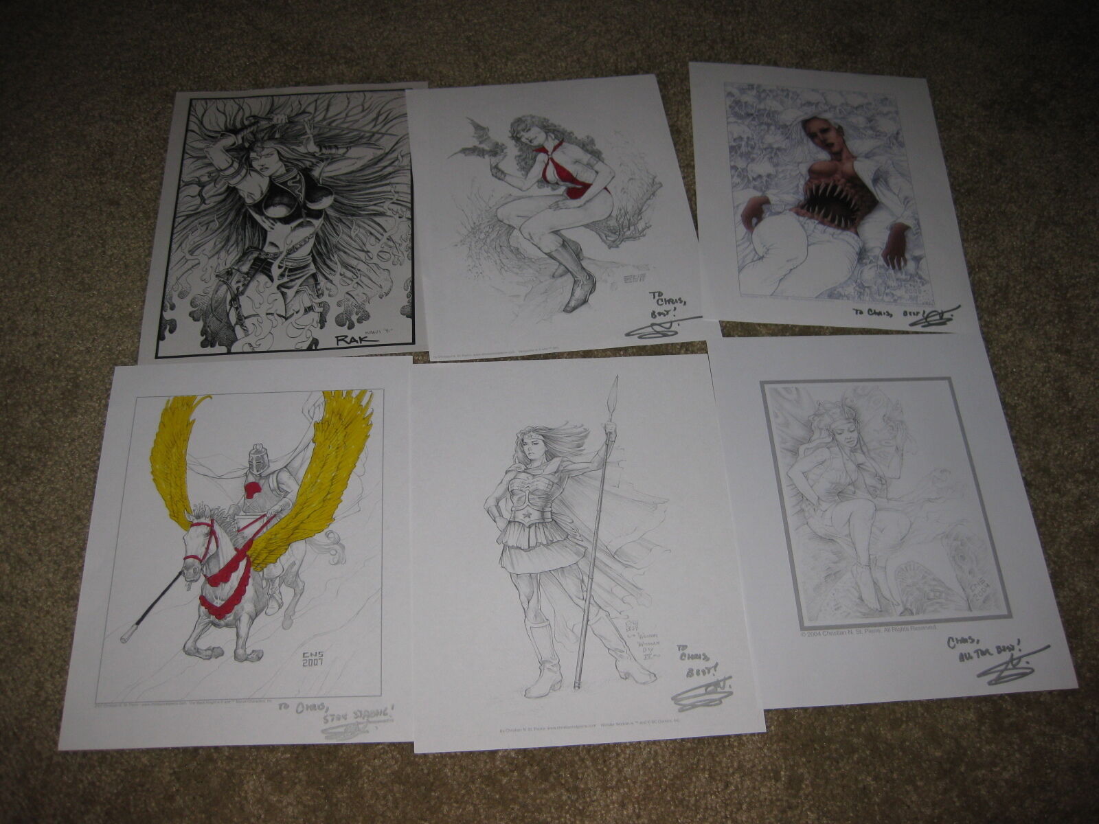 Lot of 6 Signed Pieces Of Artwork by Christian N St. Pierre