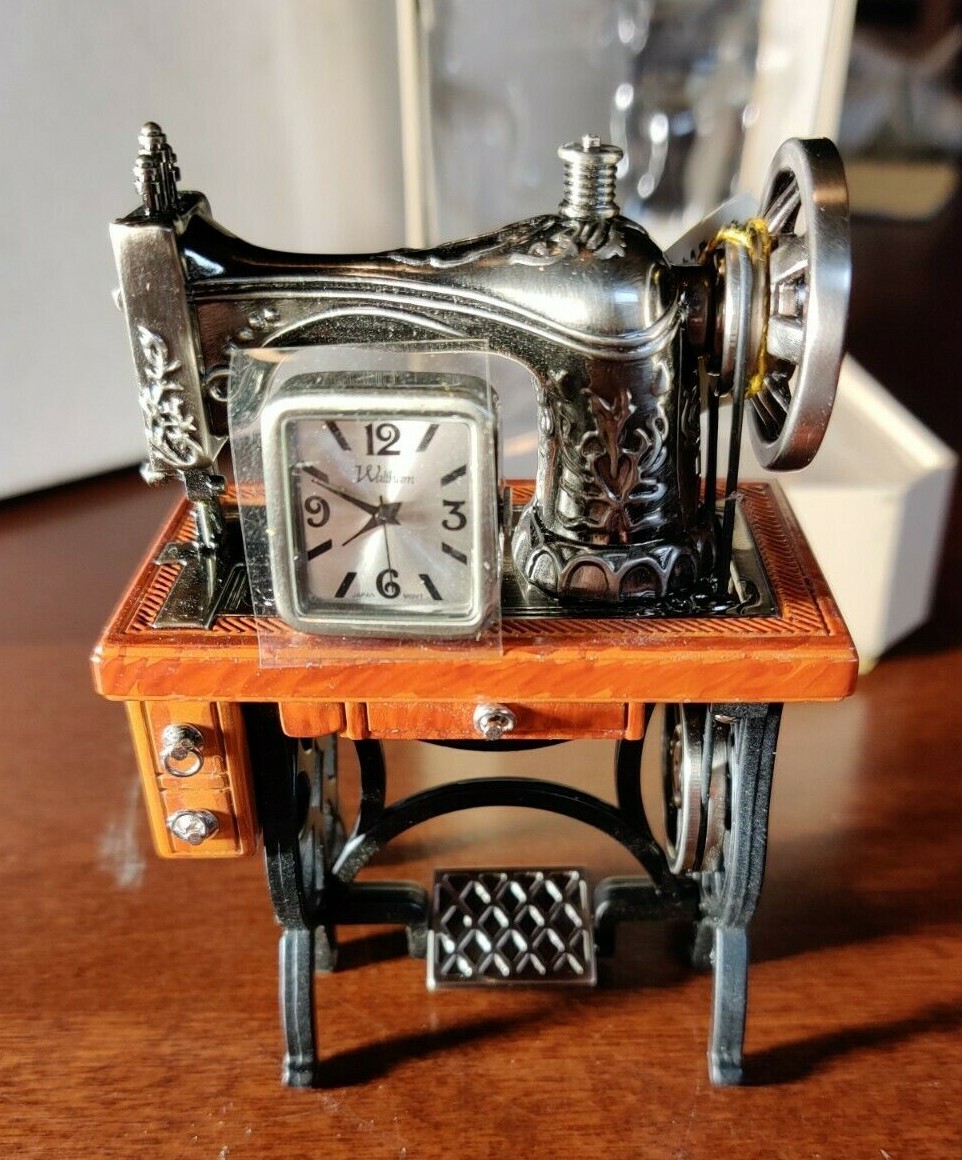 Waltham Miniature Treadle Sewing Machine Clock/Watch Detailed