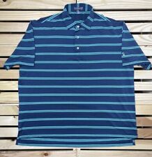 Peter Millar Summer Comfort Blue & Green Stripe Golf Polo Shirt Mens Large picture