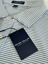 NWT Peter Millar “EZRA” Crown Crafted Jersey Stripe Polo EUC Green LARGE $110 picture