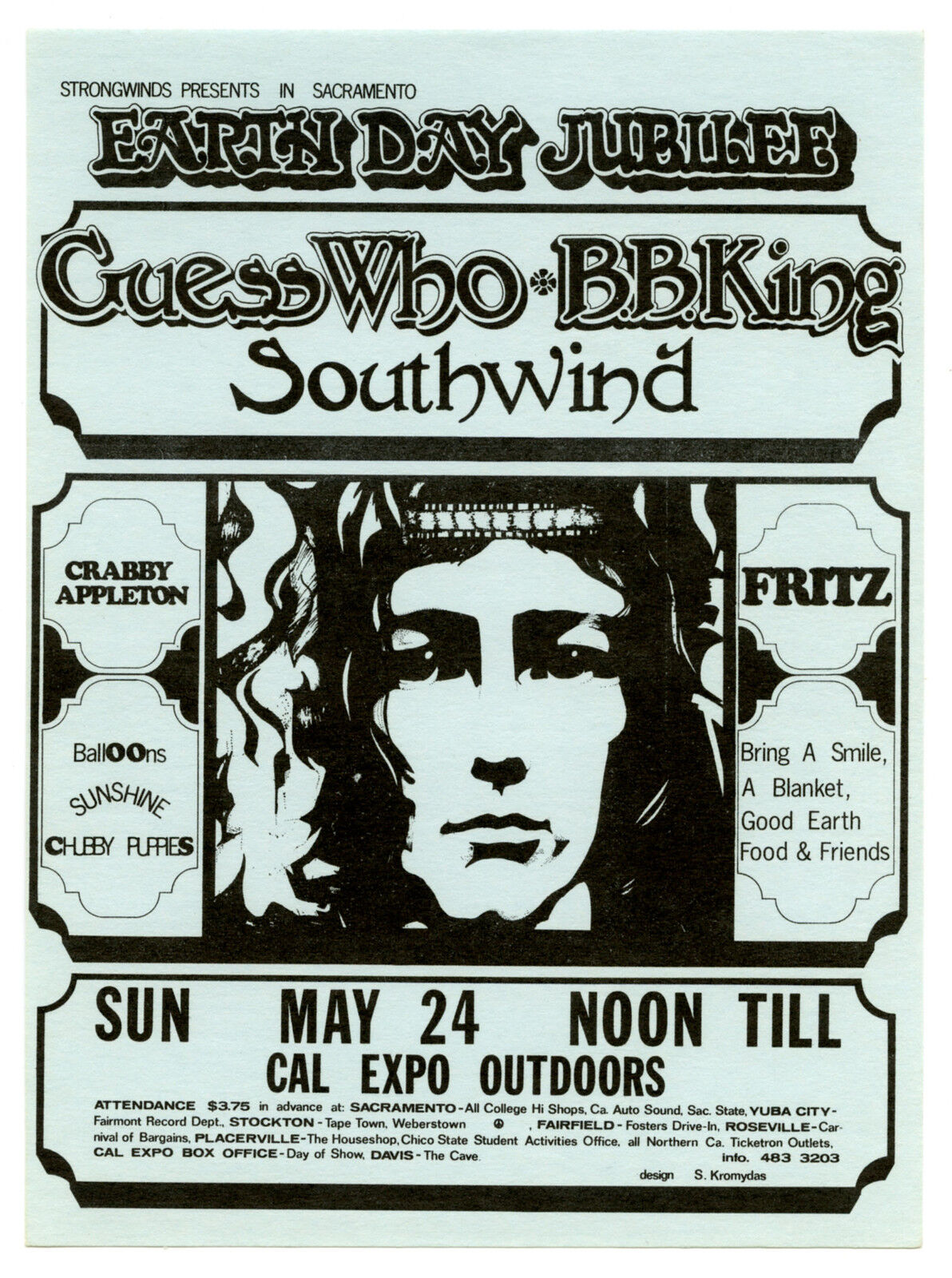Guess Who BB King Fritz w Stevie Nicks Original Handbill Earth Day Cal Expo 1970