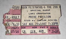 8/29/87 MICK FLEETWOOD & THE ZOO Concert Tour Music Ticket Stub Pride Pavilion picture