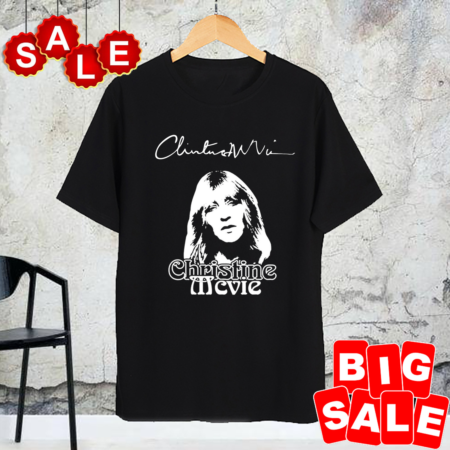 Christine McVie Signature Short Sleeve Cotton Black All Size Shirt VC059