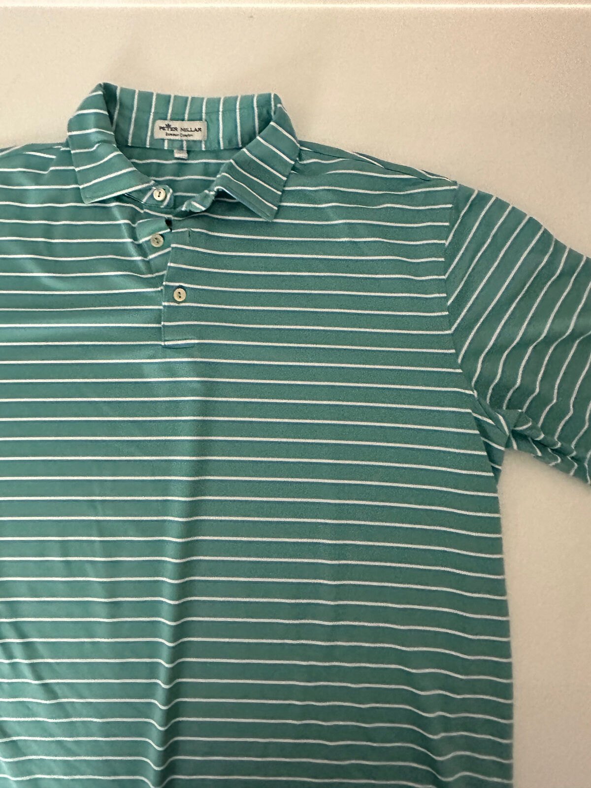 PETER MILLAR green striped summer comfort Polo Golf Shirt Men\'s L