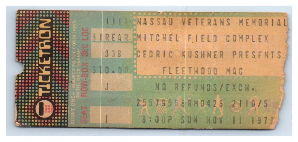 Fleetwood Mac Concert Ticket Stub November 11 1979 Uniondale New York