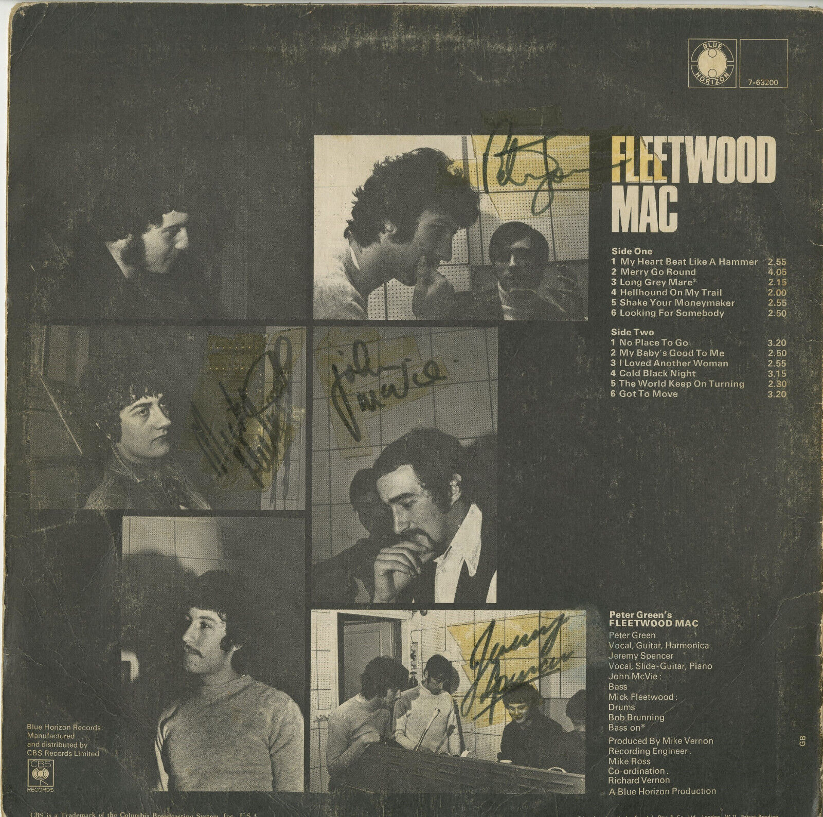 Fleetwood Mac Debut Vinyl Record SIGNED Peter Green, Mick, John McVie +1 ACOA