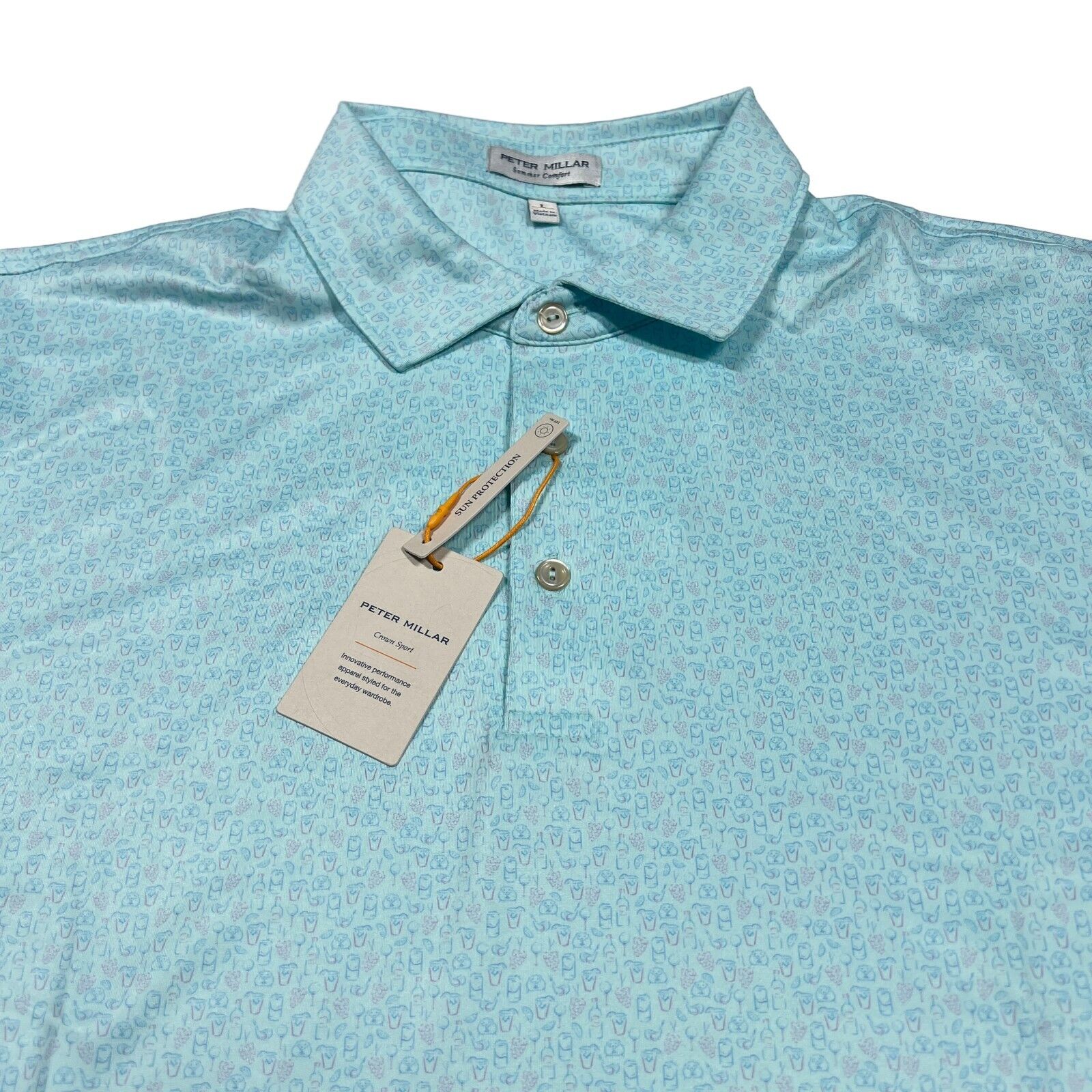 Peter Millar Polo Shirt XL Summer Comfort Dazed Green Print Short Sleeve