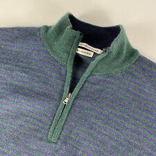 Peter Millar 1/4 Zip Sweater Adult Large Purple Green Striped Merino Wool Mens picture