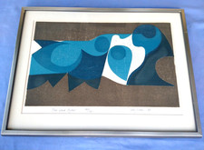 68' Peter Green Woodcut Blue Land Figure Signed #64/100 picture