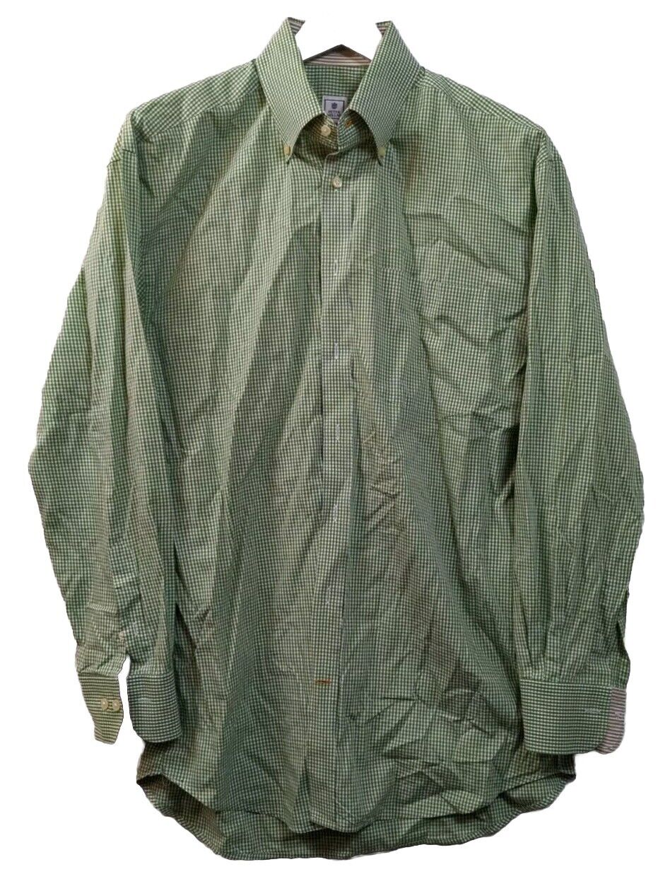 Peter Millar Button Down Shirt Men\'s L Green Check Long Sleeve 100% Cotton