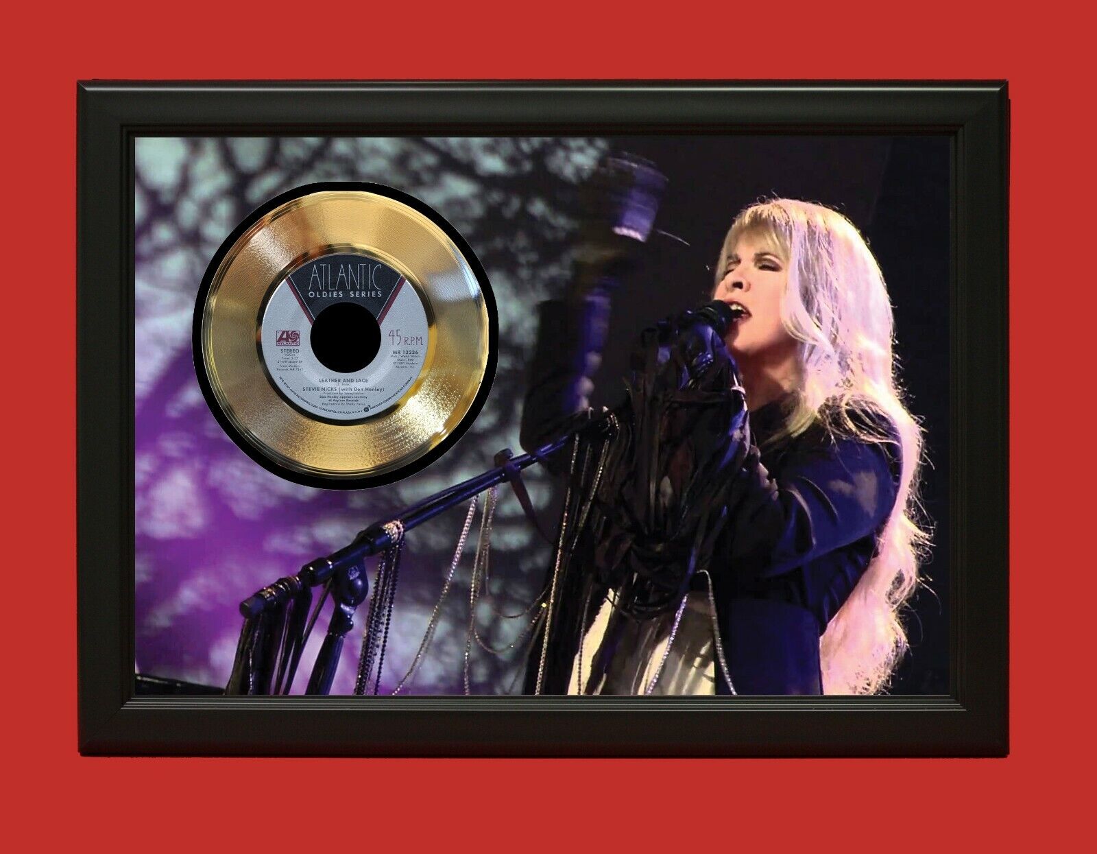 Stevie Nicks Leather And Lace Art Poster Wood Framed 45 Gold Record Display C3