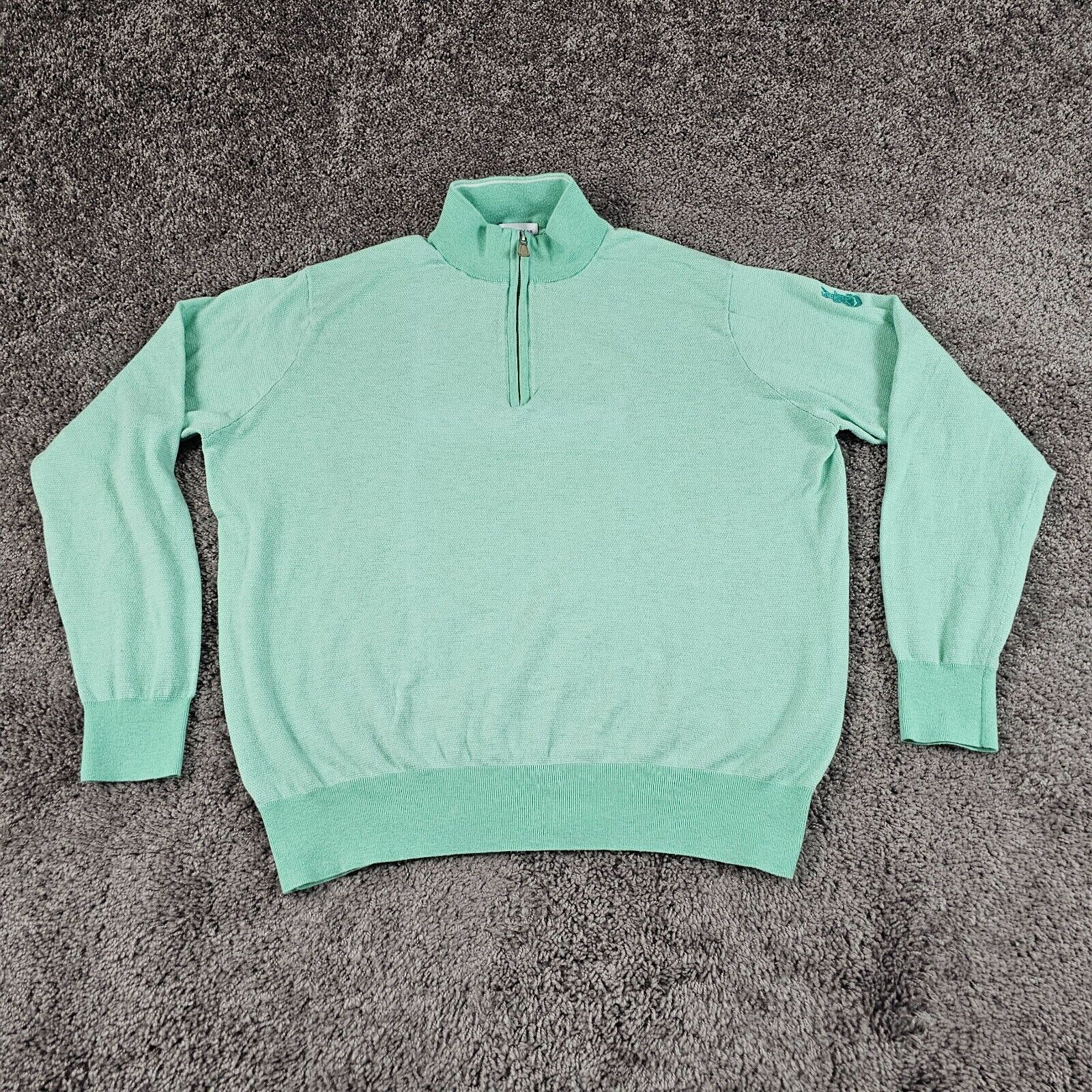Peter Millar Sweater Mens XL Green 1/4 Zip Pullover Silk Cashmere Embroidered