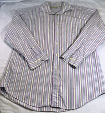 Peter Millar Dress Shirt Mens Size Medium Long Sleeve Purple Green Blue Striped picture