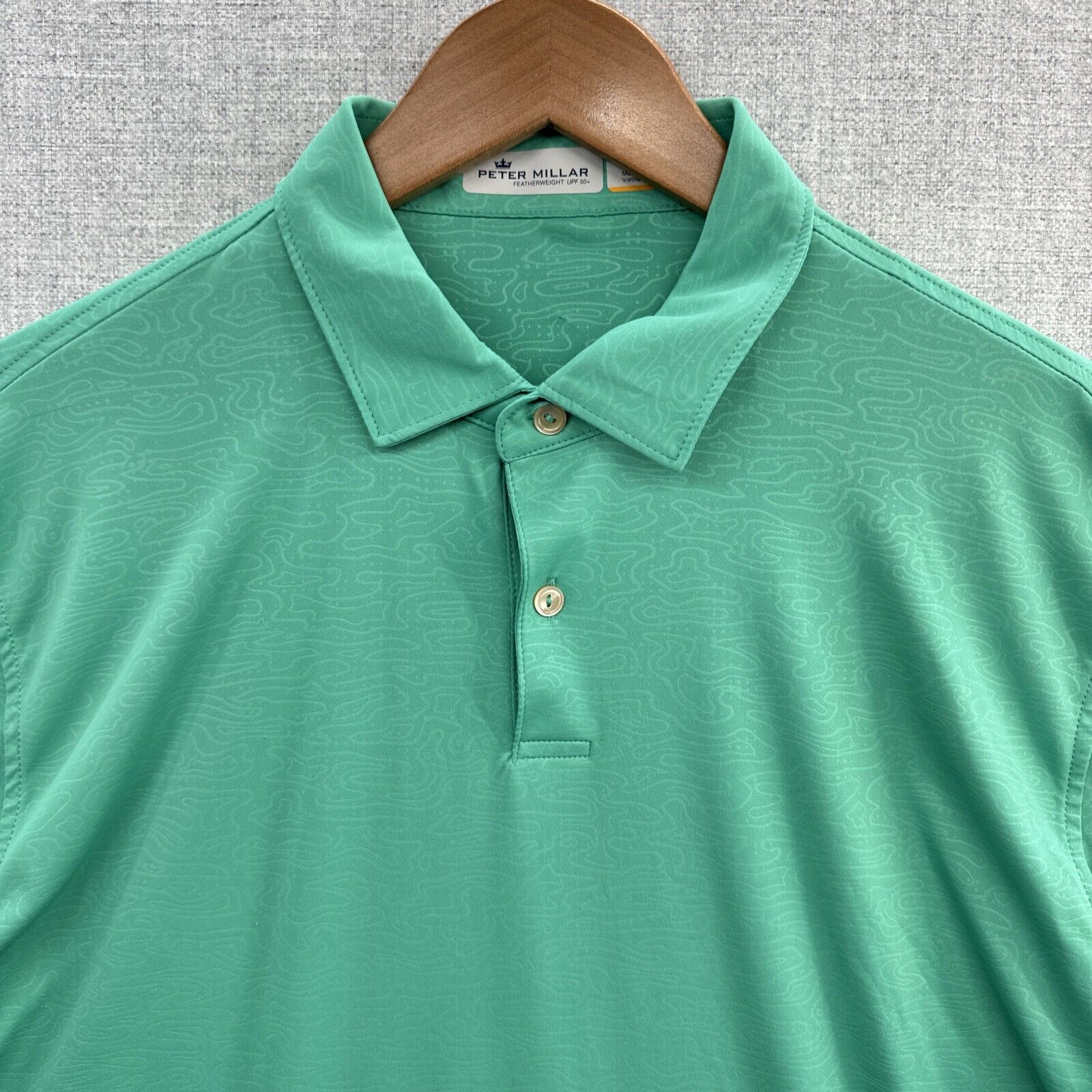 Peter Millar Featherweight Polo Shirt Mens Medium Green Geometric Short Sleeve*