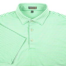 Peter Millar Summer Comfort Polo Shirt Men L Green Stripe Short Sleeve Polyester picture