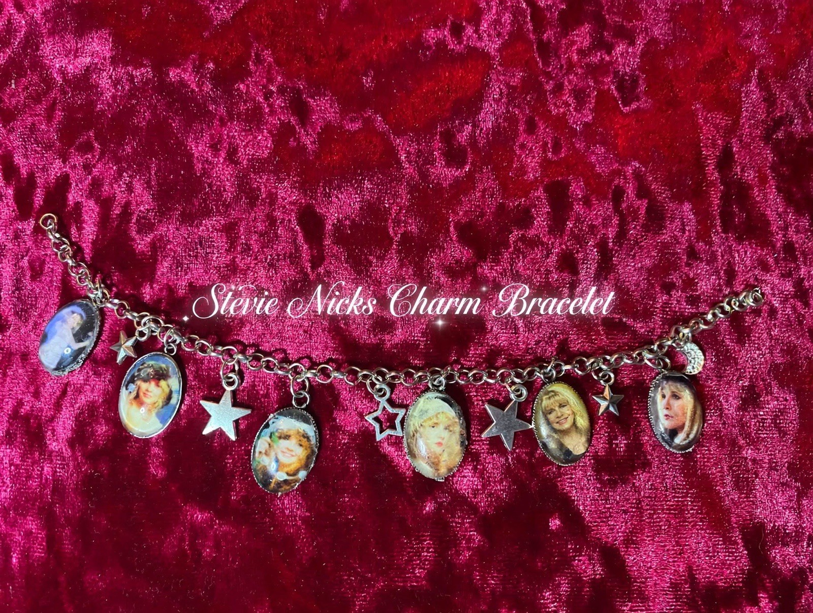 Custom Stevie Nicks Charm Bracelet with glass cabochon charms Custom Stevie Nicks Charm Bracelet with glass cabochon charms