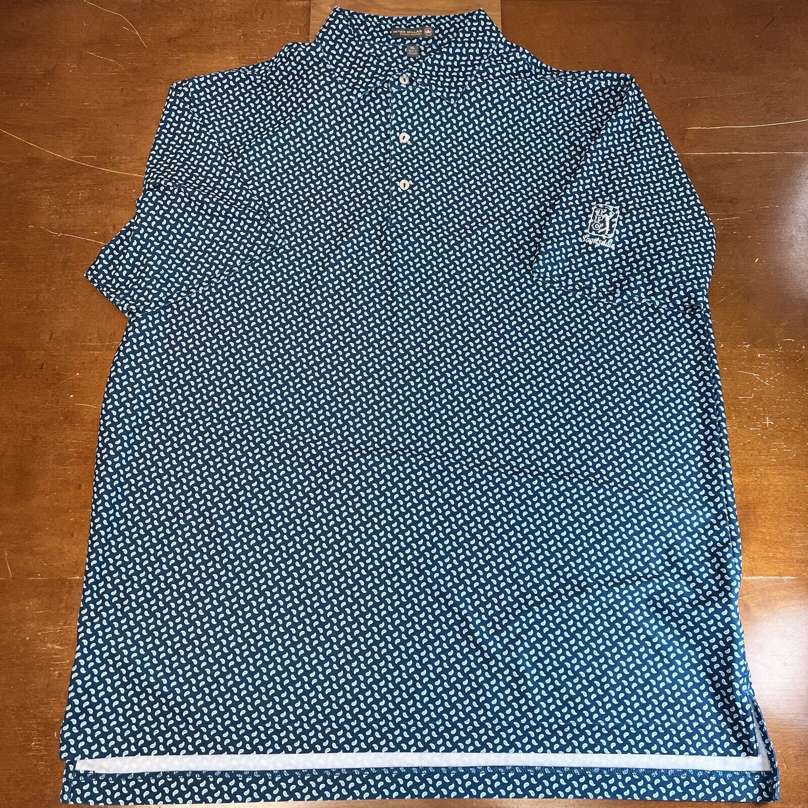 Peter Millar Shirt Mens XL Blue Green Summer Comfort Short Sleeve Polo Rain Drop