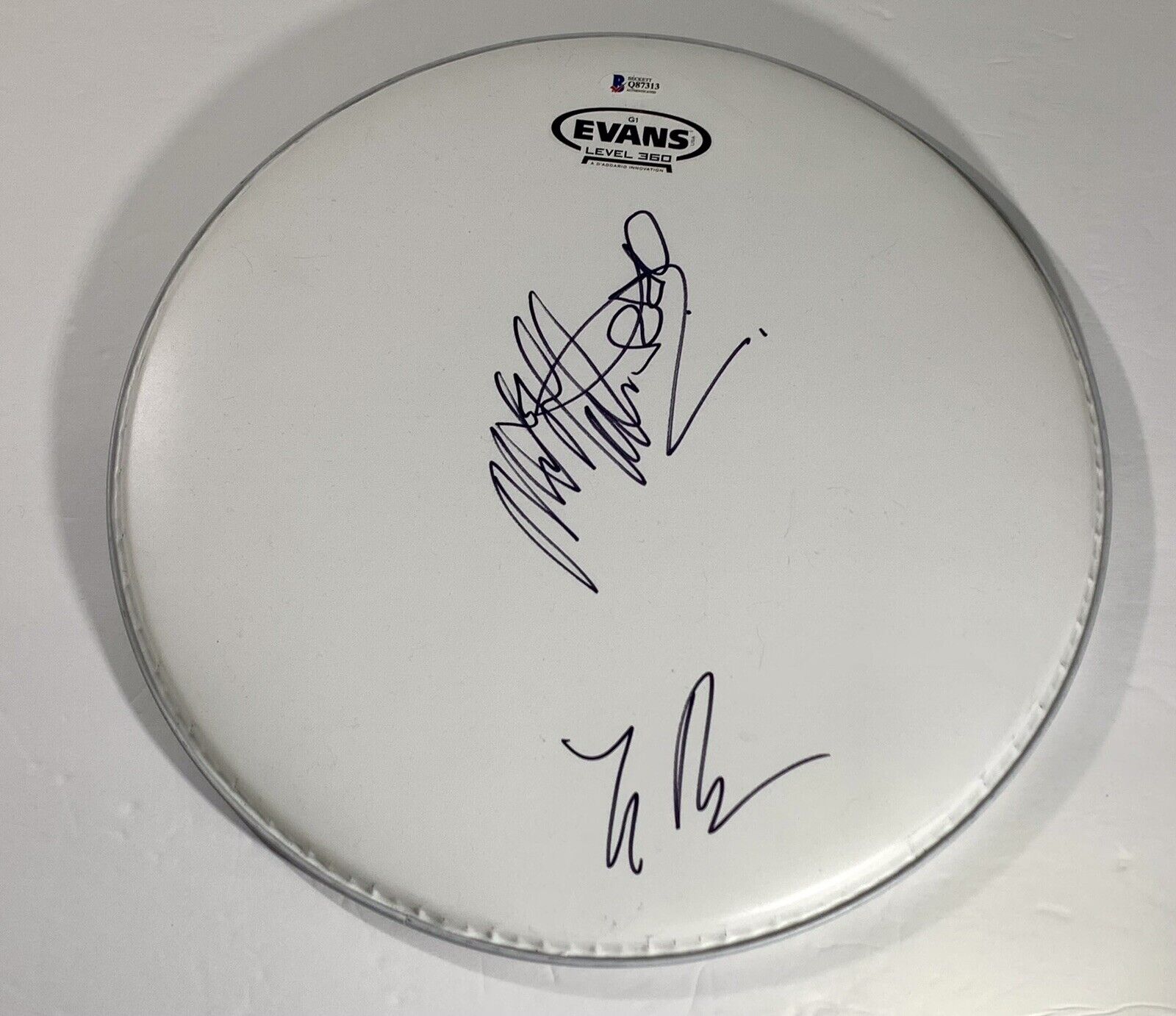 Mick Fleetwood Mac Lindsey Buckingham signed Drumhead autographed beckett coa
