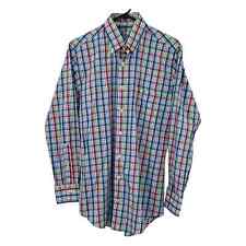 Peter Millar Button Front Shirt Size Small Green Blue Purple Plaid 100% Cotton picture