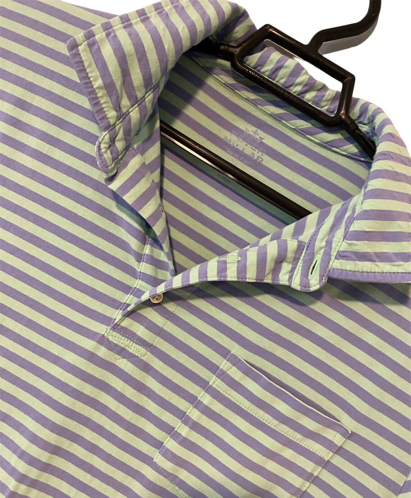 Peter Millar Mens Seaside Wash Short Sleeve Polo Shirt Purple Green Medium
