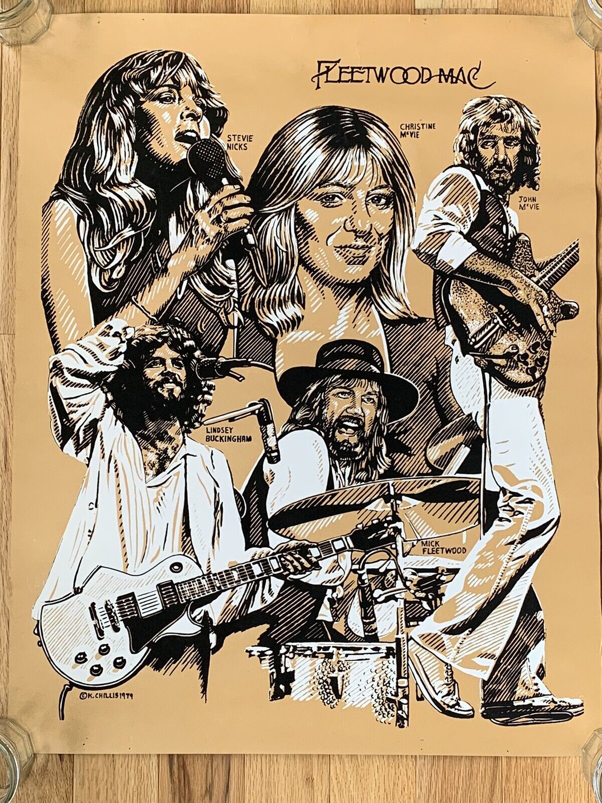 RARE Vintage 1979 K. CHILLIS ~ Fleetwood Mac ~ Orig. Silkscreen Art Poster Print