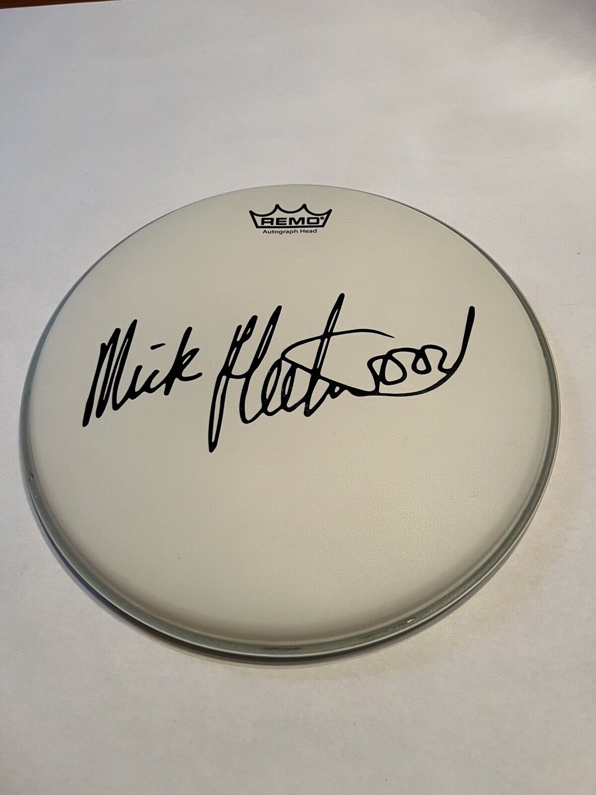 REMO Printed Autograph Drum Head of Mick Fleetwood Signature. And VIP Laminate