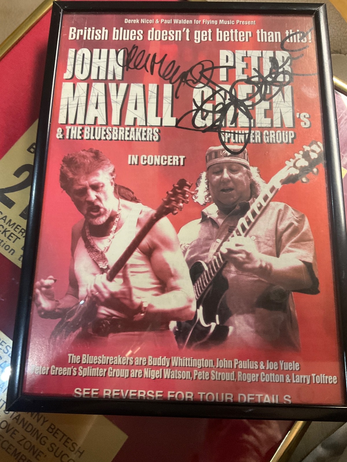 John Mayall & Peter Green In Concert flyer - autographed by both framed John Mayall & Peter Green In Concert flyer - autographed by both framed