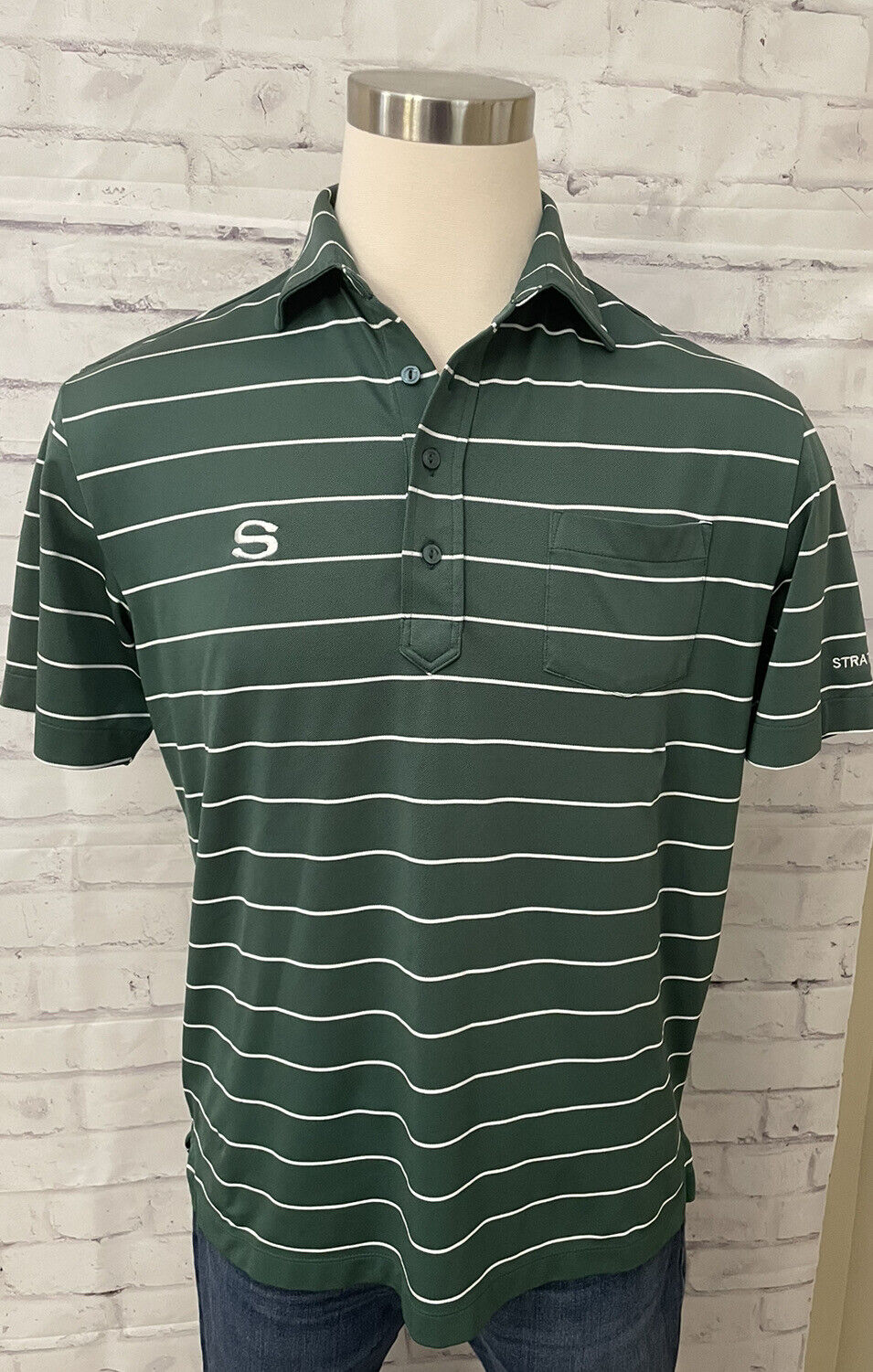 Peter Millar Summer Comfort Med Green Striped Golf Dress Polo Shirt Stratford