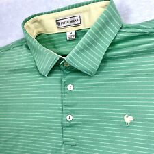 Peter Millar Sz M Golf Polo Shirt Men’s Green Striped Collared Rooster Logo picture