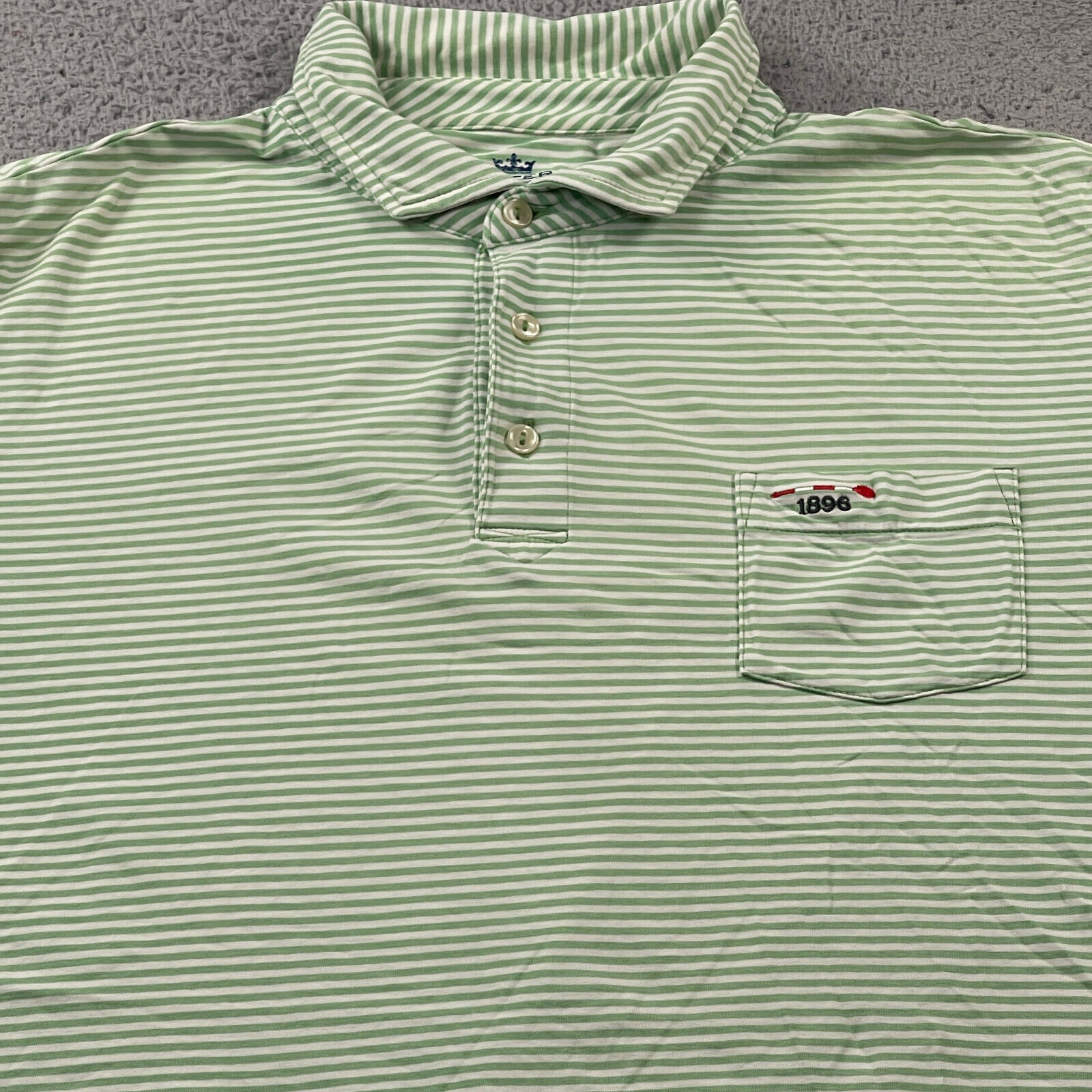 Peter Millar Seaside Wash Polo Shirt Men\'s Large  Striped Embroidered Green