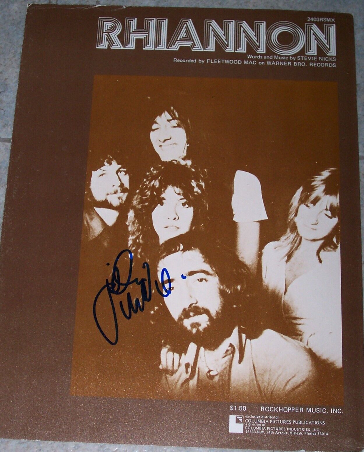 John McVie signed Rhiannon sheet music Fleetwood Mac autograph