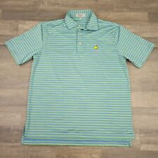 Peter Millar Masters Polo Shirt Mens Medium Green Blue Striped Golf Embroidered picture