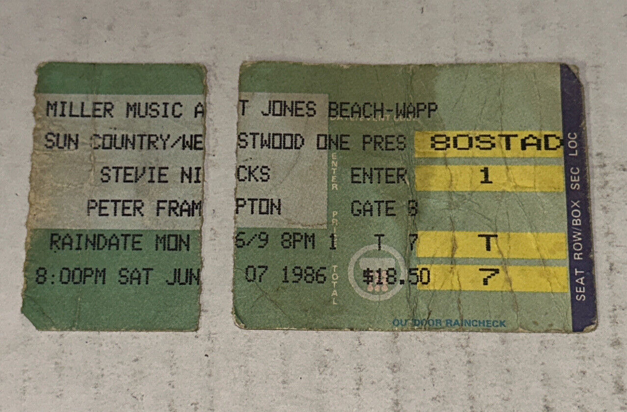 6/7/86 Stevie Nicks Peter Frampton Concert Ticket Stub Jones Beach NY x2 Lot Set