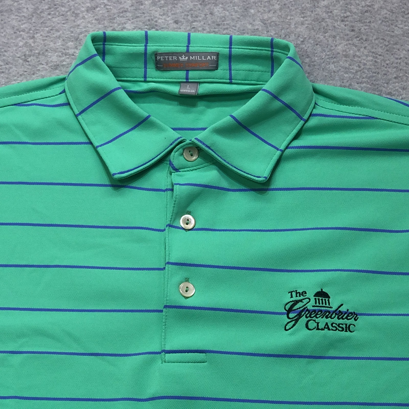 Peter Millar Summer Comfort Polo Shirt Men\'s Large Green Greenbrier Stretch Peter Millar Summer Comfort Polo Shirt Men\'s Large Green Greenbrier Stretch