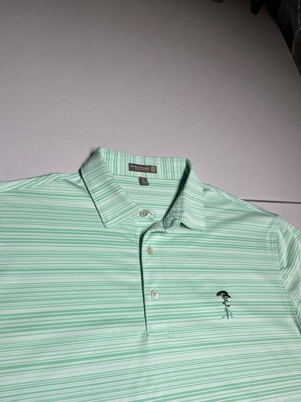 Peter Millar Shirt Men\'s Large Summer Comfort Green Striped Polo Golf Club