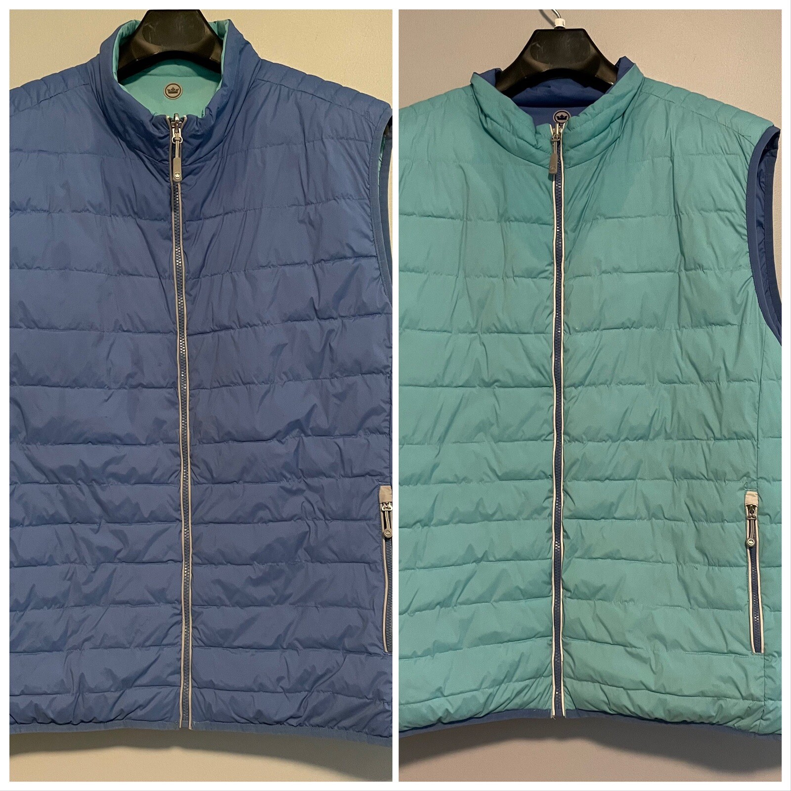 Peter Millar Puffer Vest Mens 2X Blue Green Reversible Quilted Zip Golf